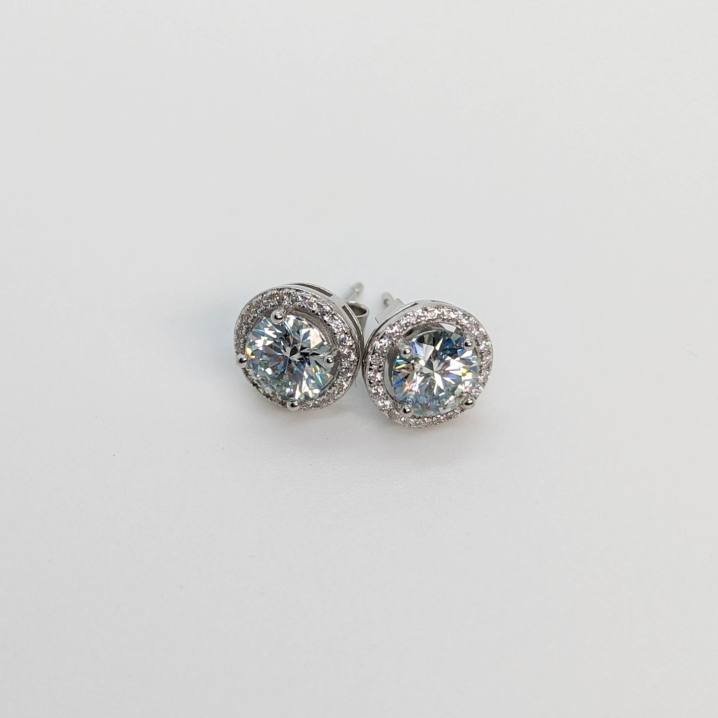 2 CT Radiant Moissanite Halo Stud Earrings