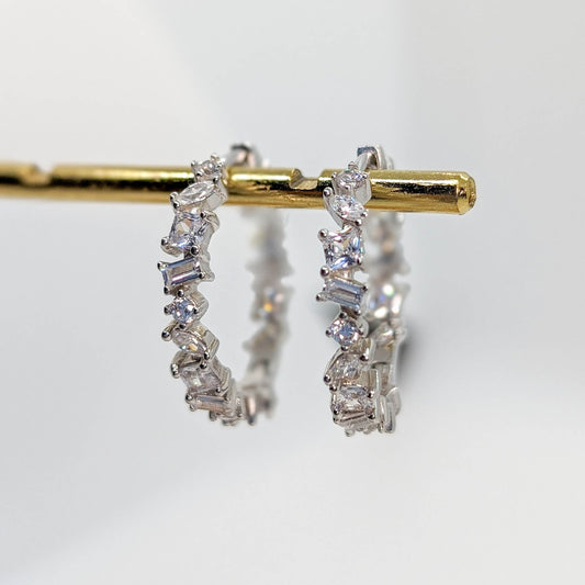 Sparkling Medium Silver Hoop Earrings