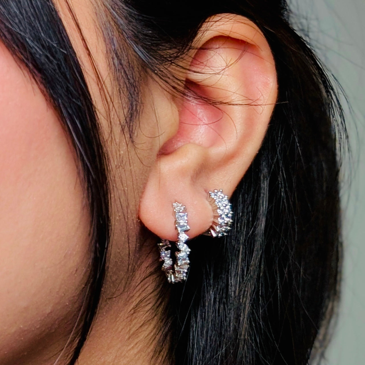 Sparkling Medium Silver Hoop Earrings